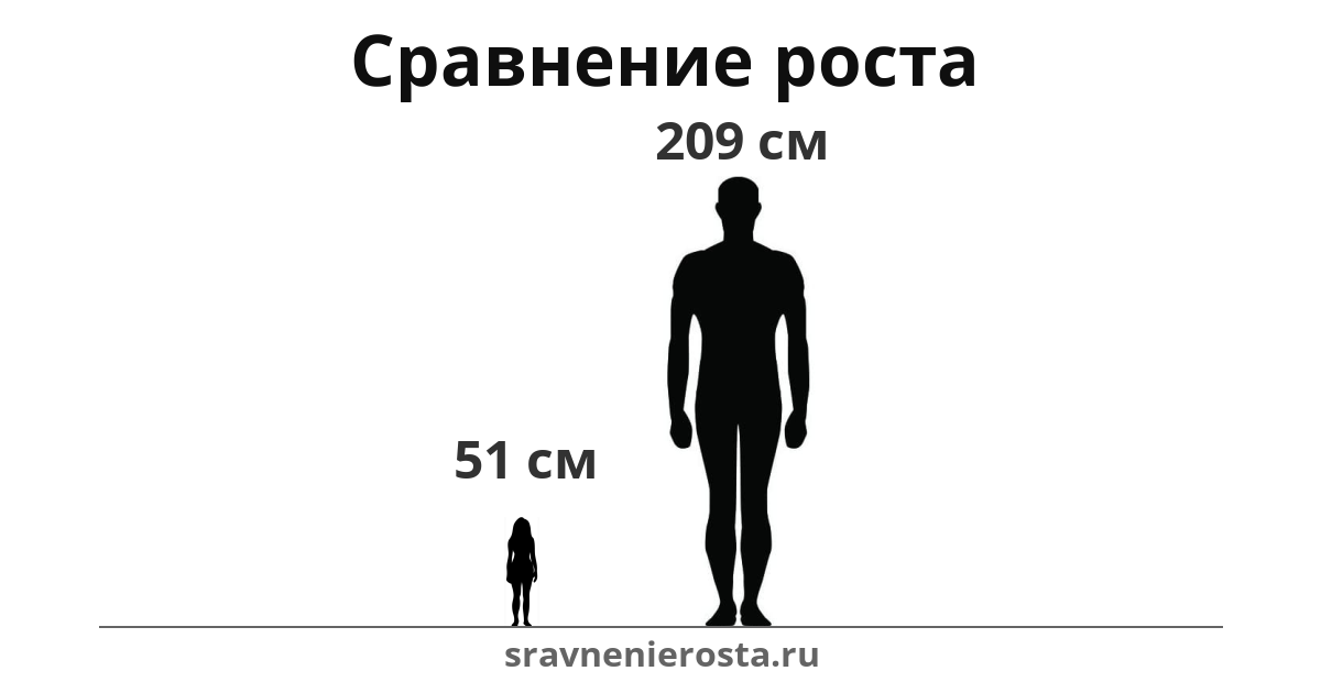 Визуализация соотношения роста женщины (51 см) и мужчины (209 см) на сайте sravnenierosta.ru