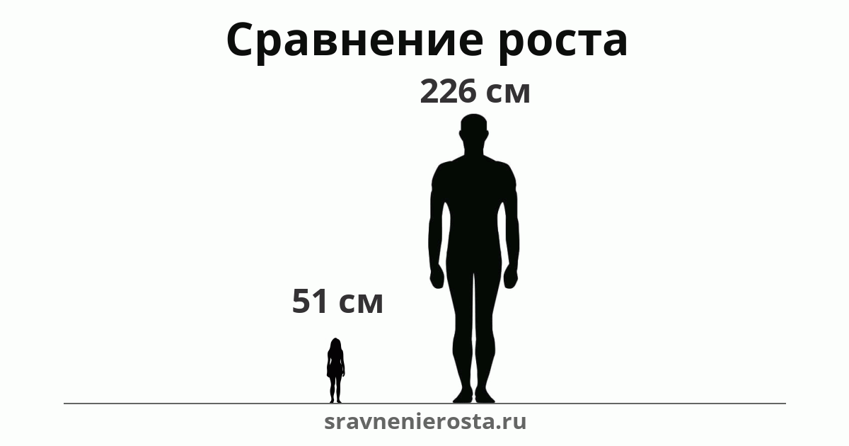Визуализация соотношения роста женщины (51 см) и мужчины (226 см) на сайте sravnenierosta.ru