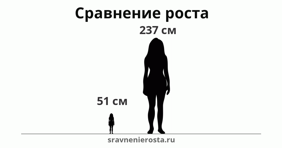 Визуализация соотношения роста женщины (51 см) и женщины (237 см) на сайте sravnenierosta.ru
