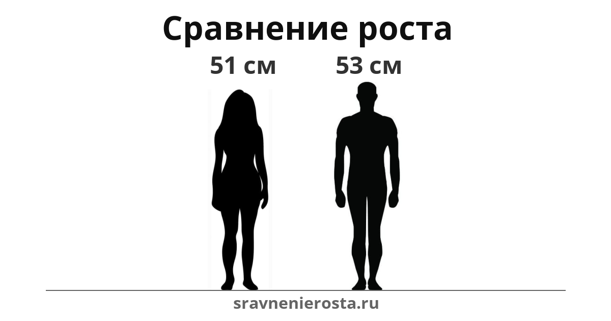 Визуализация соотношения роста женщины (51 см) и мужчины (53 см) на сайте sravnenierosta.ru