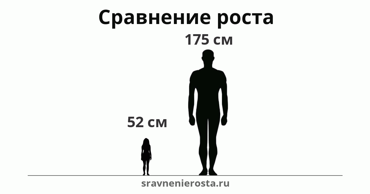 Визуализация соотношения роста женщины (52 см) и мужчины (175 см) на сайте sravnenierosta.ru