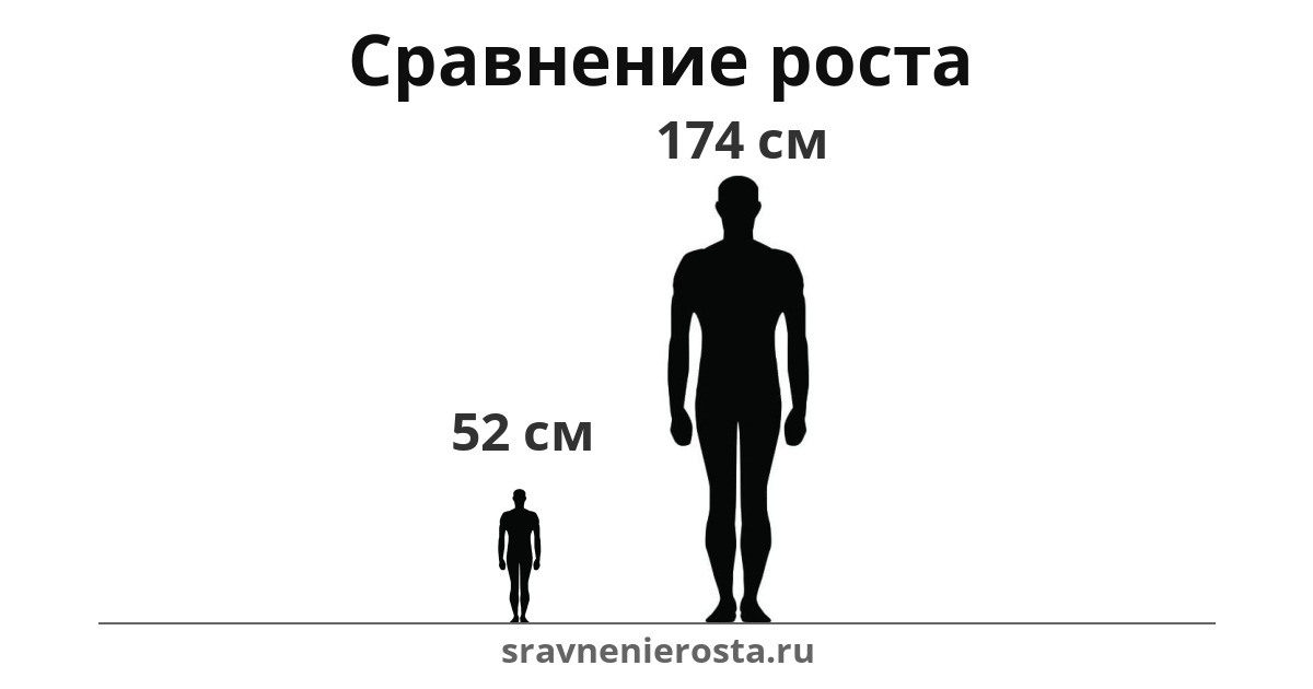 Визуализация соотношения роста мужчины (52 см) и мужчины (174 см) на сайте sravnenierosta.ru