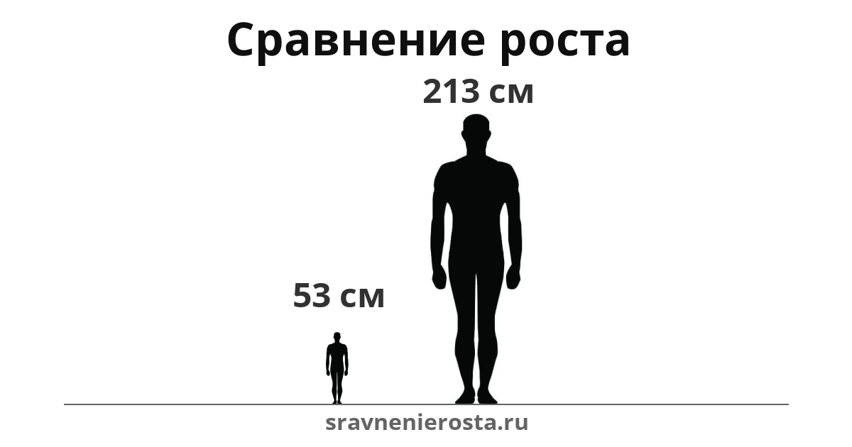 Визуализация соотношения роста мужчины (53 см) и мужчины (213 см) на сайте sravnenierosta.ru