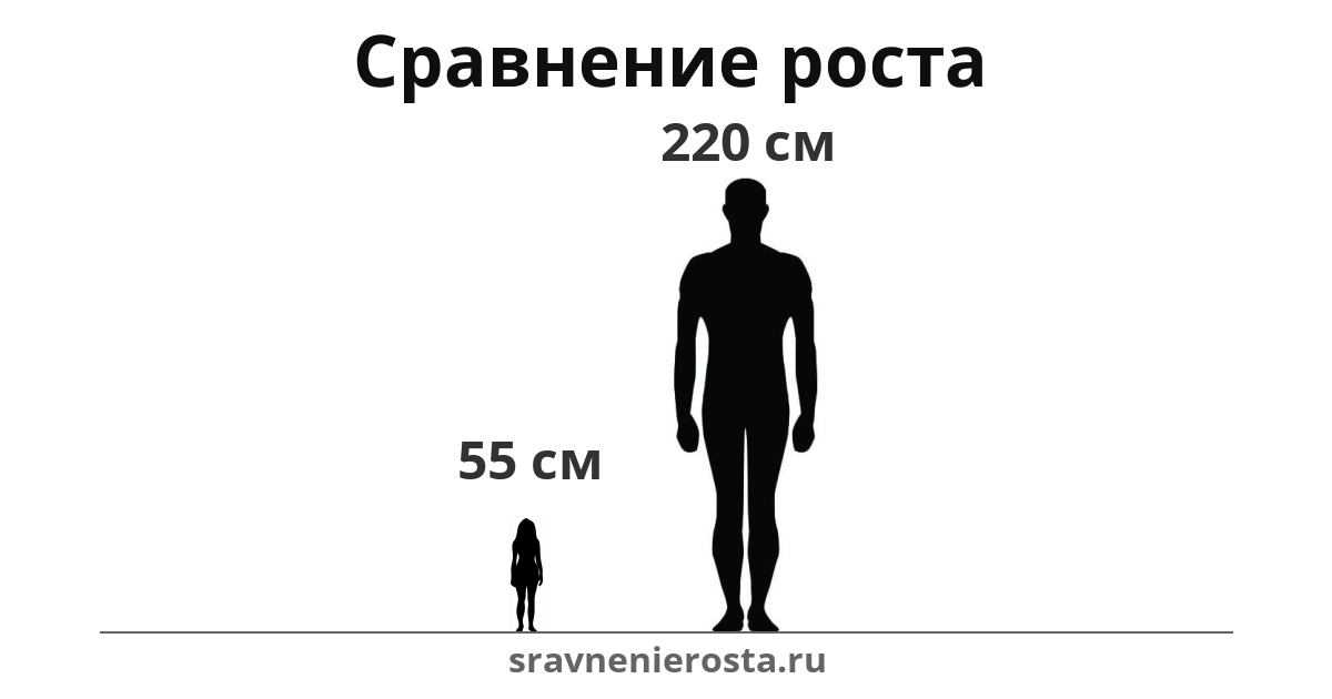 Визуализация соотношения роста женщины (55 см) и мужчины (220 см) на сайте sravnenierosta.ru