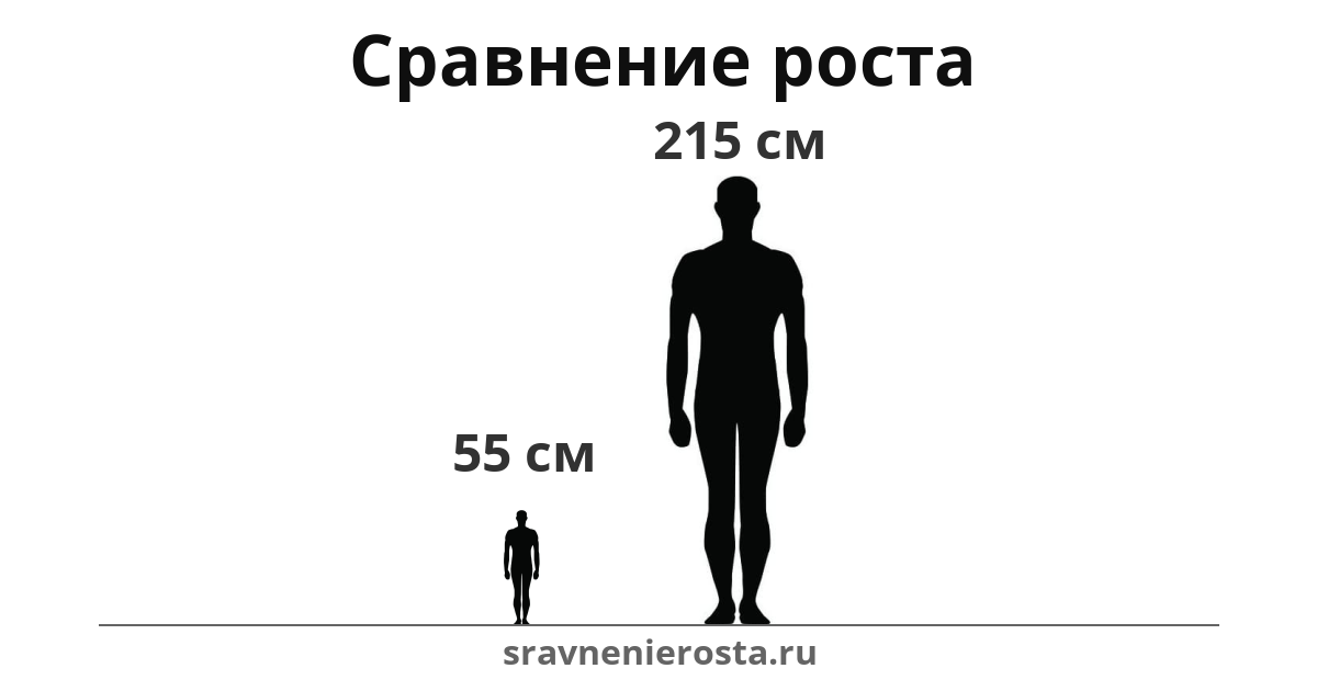 Визуализация соотношения роста мужчины (55 см) и мужчины (215 см) на сайте sravnenierosta.ru