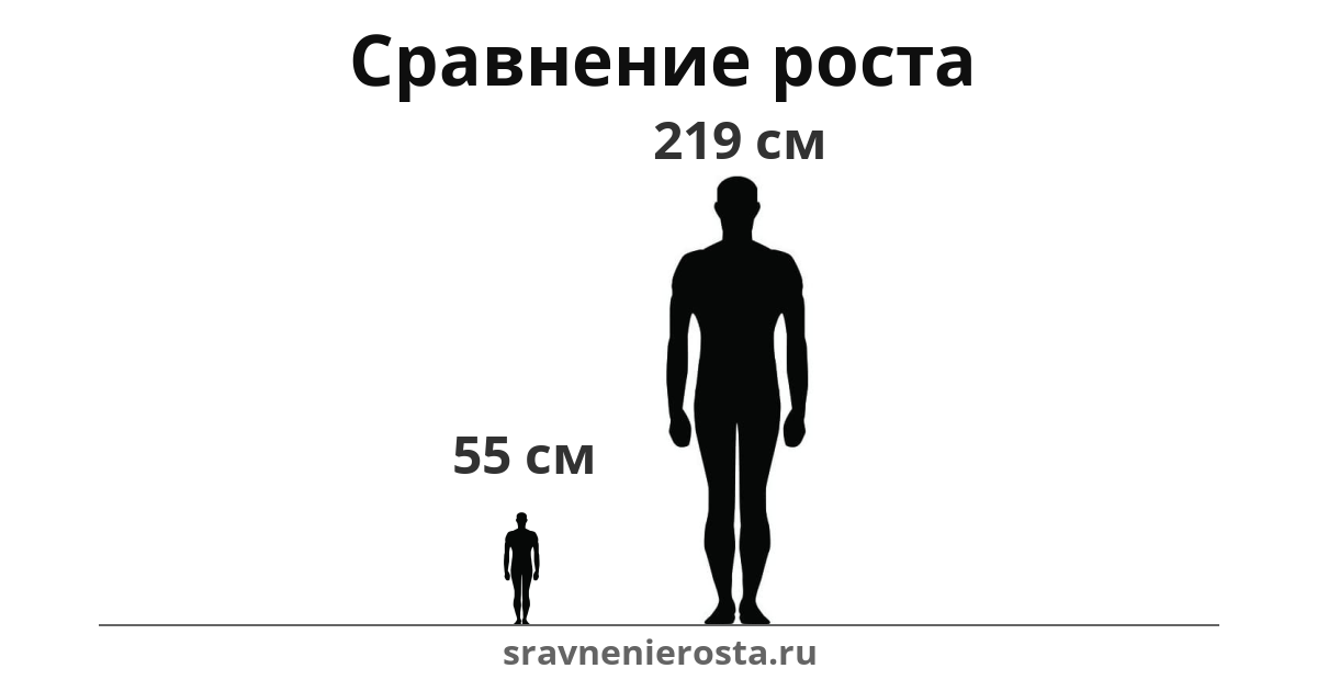 Визуализация соотношения роста мужчины (55 см) и мужчины (219 см) на сайте sravnenierosta.ru