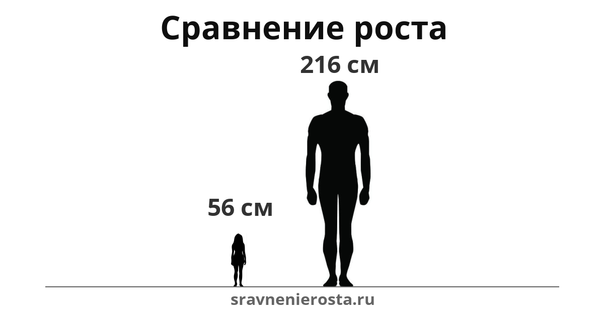 Визуализация соотношения роста женщины (56 см) и мужчины (216 см) на сайте sravnenierosta.ru