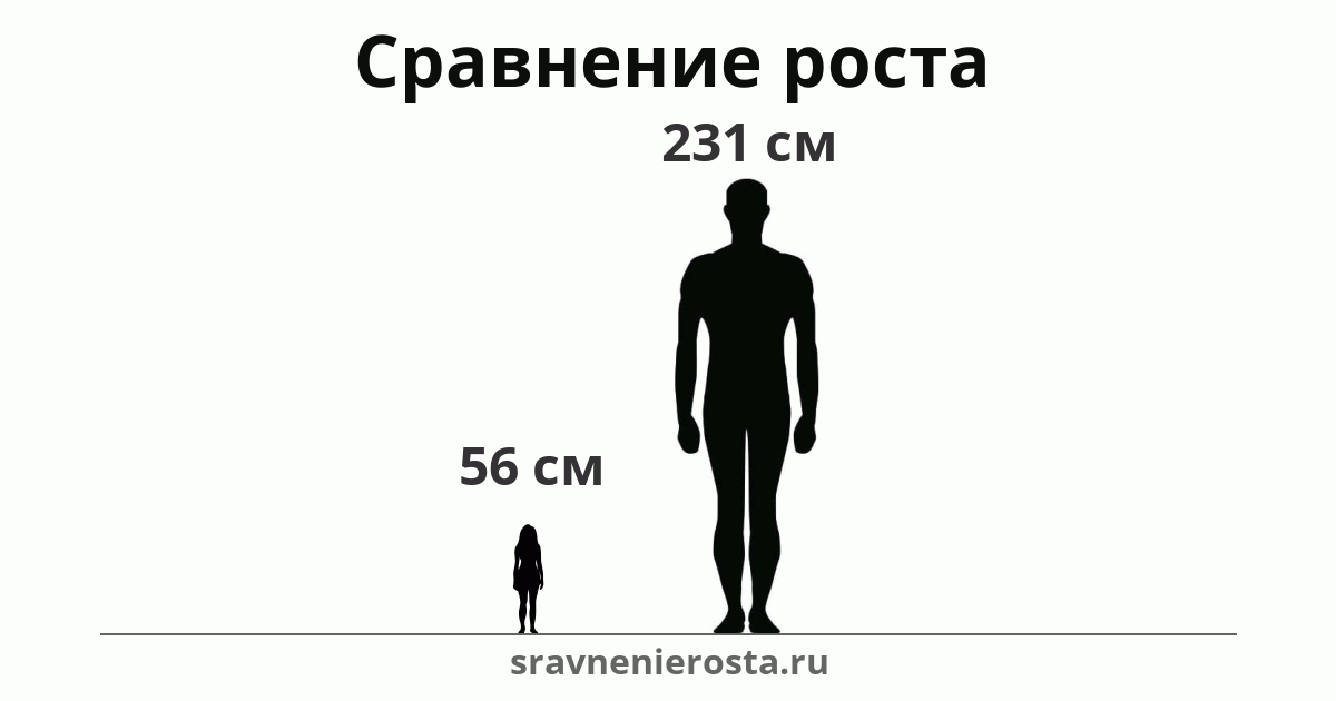 Визуализация соотношения роста женщины (56 см) и мужчины (231 см) на сайте sravnenierosta.ru