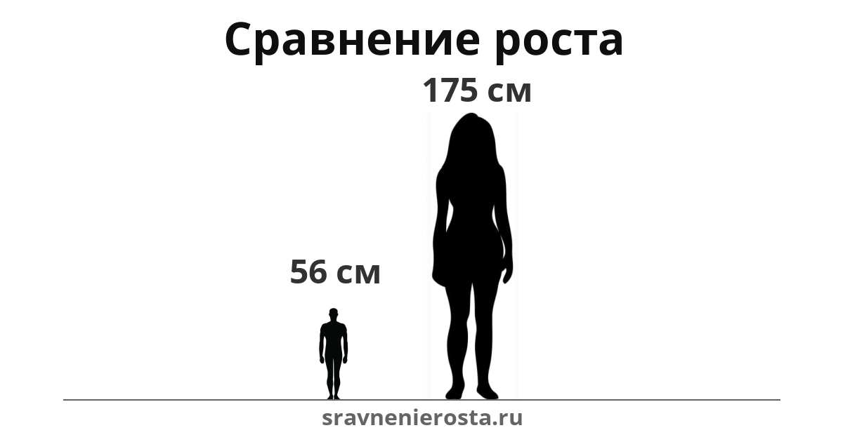Визуализация соотношения роста мужчины (56 см) и женщины (175 см) на сайте sravnenierosta.ru