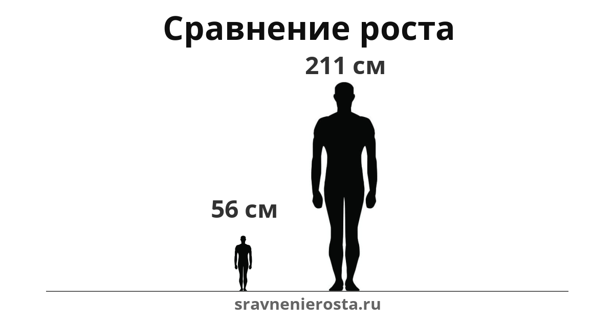 Визуализация соотношения роста мужчины (56 см) и мужчины (211 см) на сайте sravnenierosta.ru
