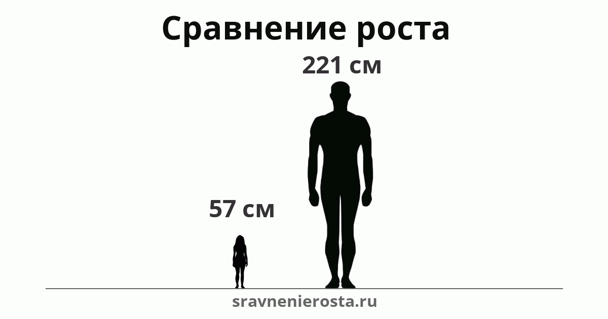 Визуализация соотношения роста женщины (57 см) и мужчины (221 см) на сайте sravnenierosta.ru