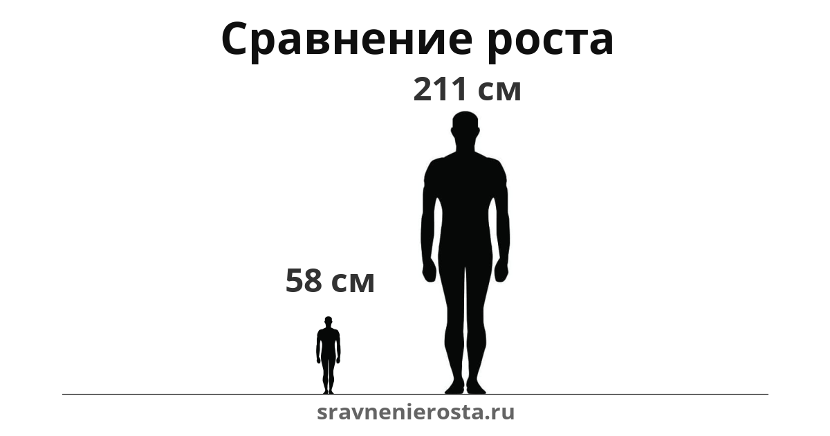 Визуализация соотношения роста мужчины (58 см) и мужчины (211 см) на сайте sravnenierosta.ru