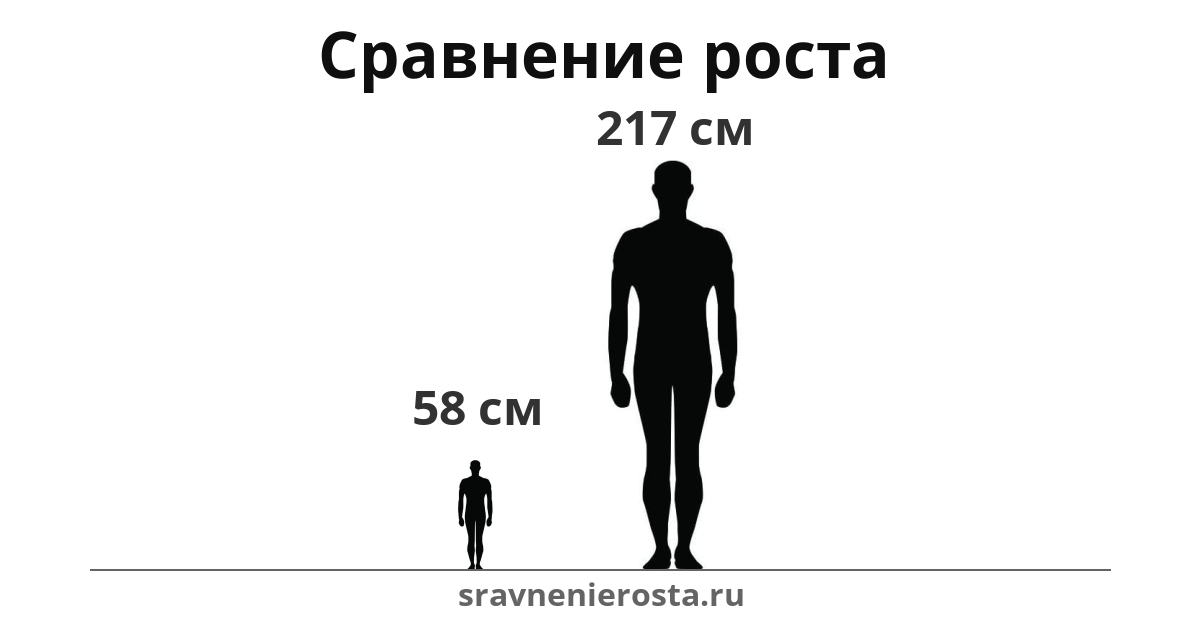 Визуализация соотношения роста мужчины (58 см) и мужчины (217 см) на сайте sravnenierosta.ru
