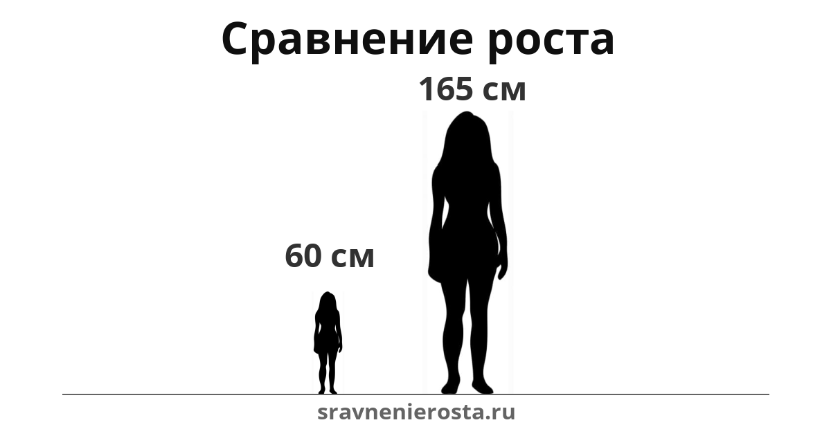 Визуализация соотношения роста женщины (60 см) и женщины (165 см) на сайте sravnenierosta.ru