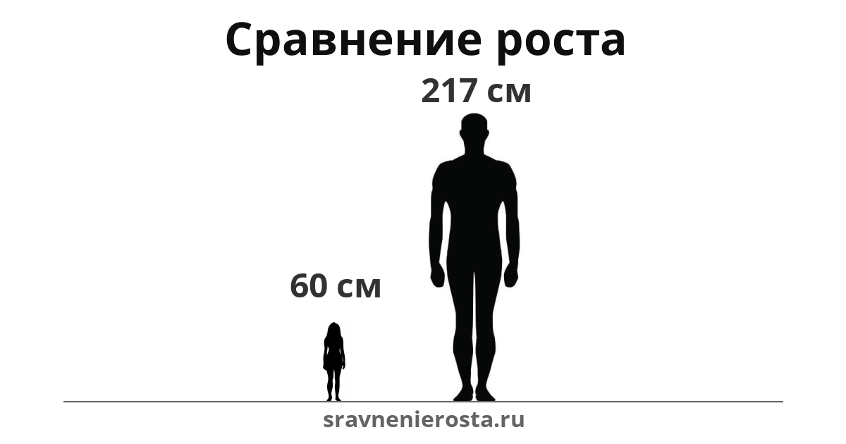 Визуализация соотношения роста женщины (60 см) и мужчины (217 см) на сайте sravnenierosta.ru