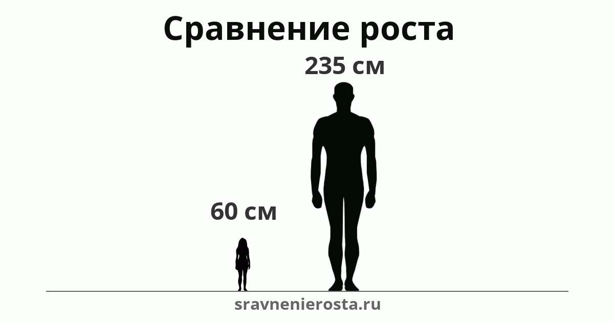 Визуализация соотношения роста женщины (60 см) и мужчины (235 см) на сайте sravnenierosta.ru