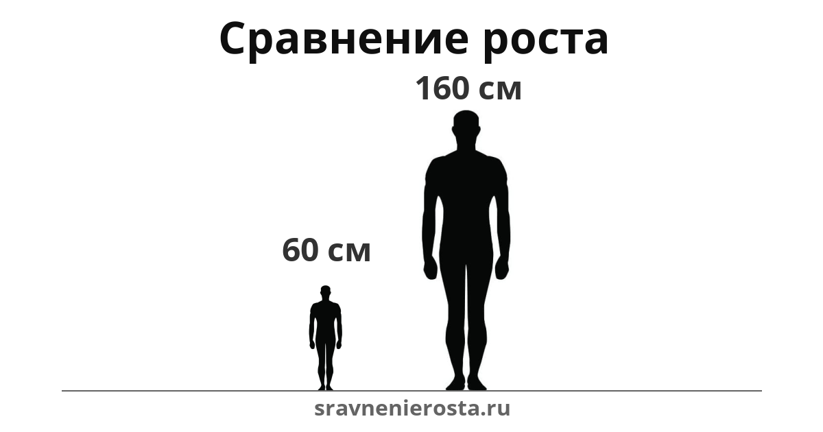 Визуализация соотношения роста мужчины (60 см) и мужчины (160 см) на сайте sravnenierosta.ru