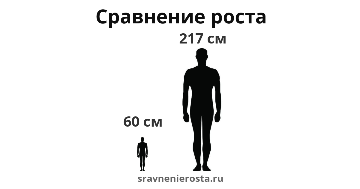 Визуализация соотношения роста мужчины (60 см) и мужчины (217 см) на сайте sravnenierosta.ru