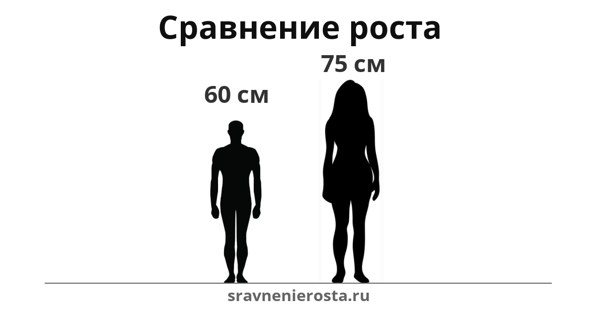 Визуализация соотношения роста мужчины (60 см) и женщины (75 см) на сайте sravnenierosta.ru