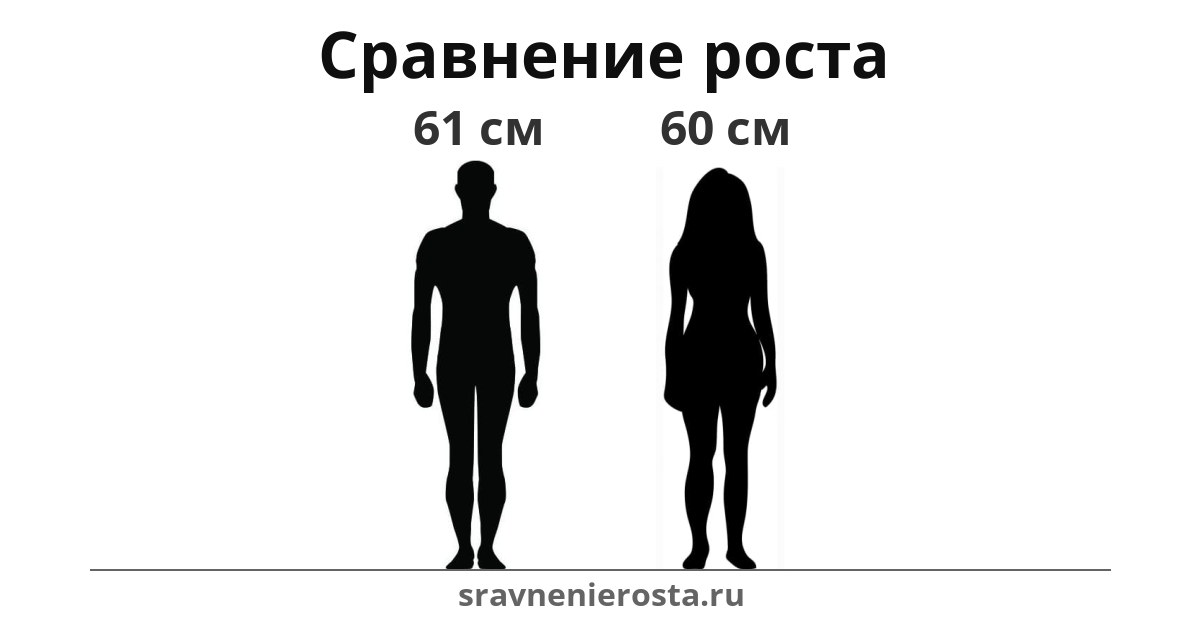 Визуализация соотношения роста мужчины (61 см) и женщины (60 см) на сайте sravnenierosta.ru