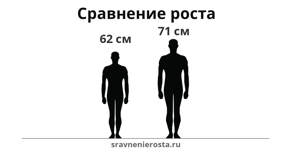 Визуализация соотношения роста мужчины (62 см) и мужчины (71 см) на сайте sravnenierosta.ru