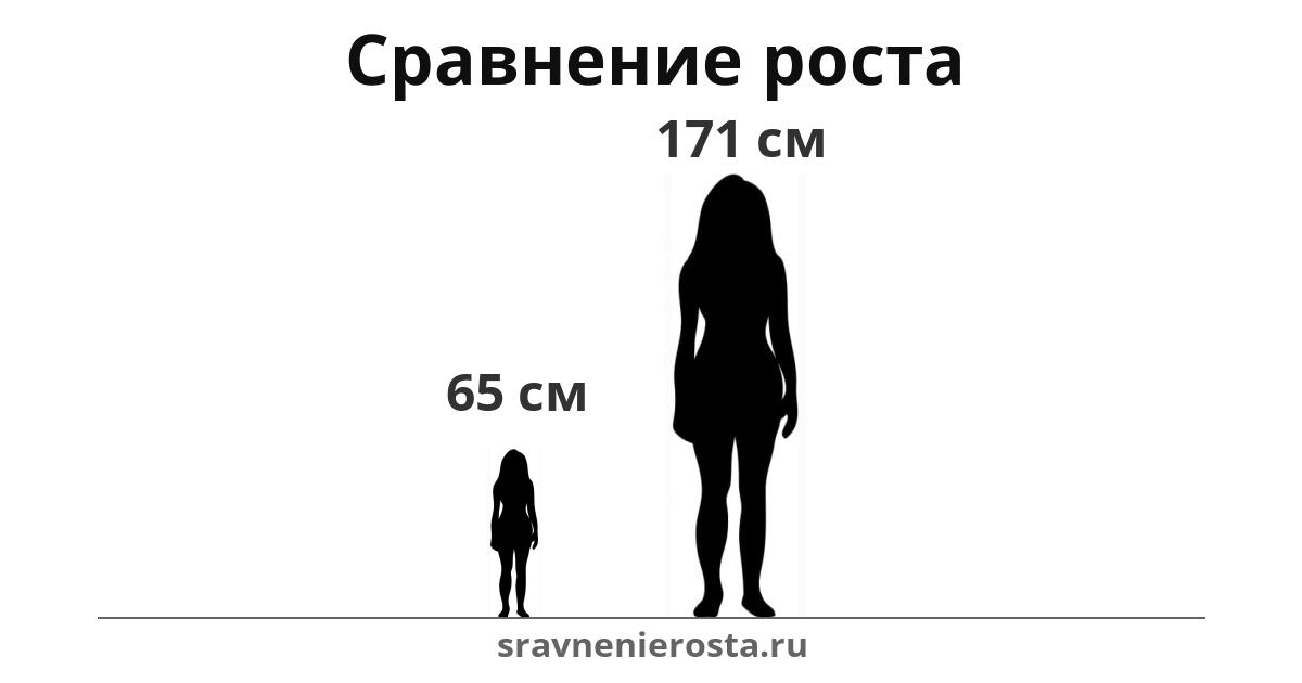 Визуализация соотношения роста женщины (65 см) и женщины (171 см) на сайте sravnenierosta.ru