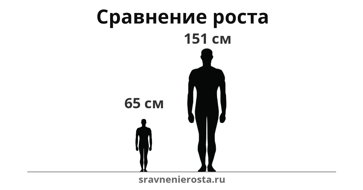 Визуализация соотношения роста мужчины (65 см) и мужчины (151 см) на сайте sravnenierosta.ru