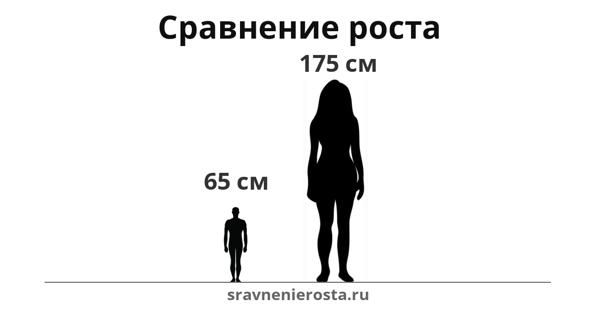 Визуализация соотношения роста мужчины (65 см) и женщины (175 см) на сайте sravnenierosta.ru