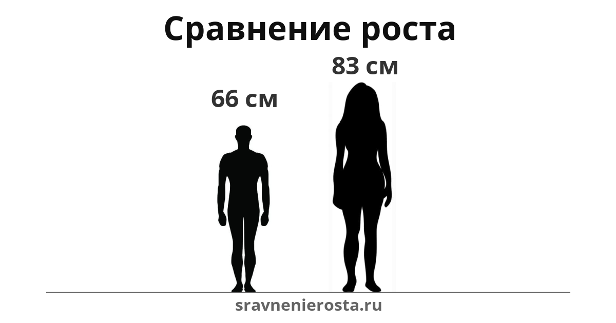 Визуализация соотношения роста мужчины (66 см) и женщины (83 см) на сайте sravnenierosta.ru