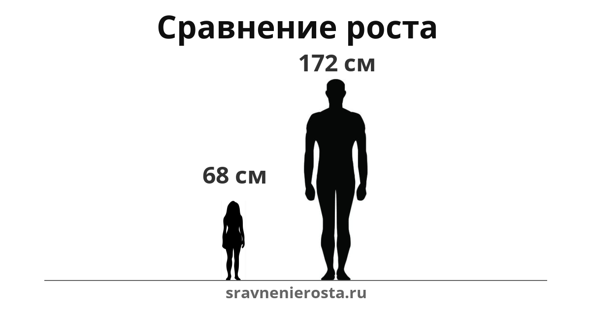 Визуализация соотношения роста женщины (68 см) и мужчины (172 см) на сайте sravnenierosta.ru