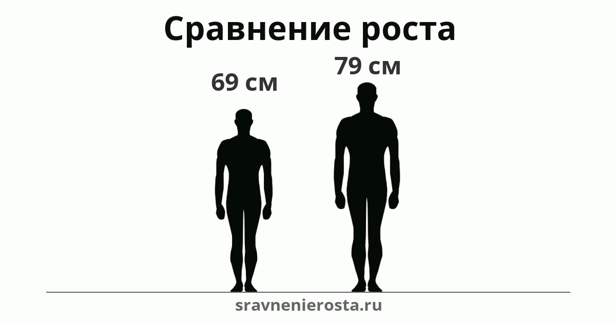 Визуализация соотношения роста мужчины (69 см) и мужчины (79 см) на сайте sravnenierosta.ru