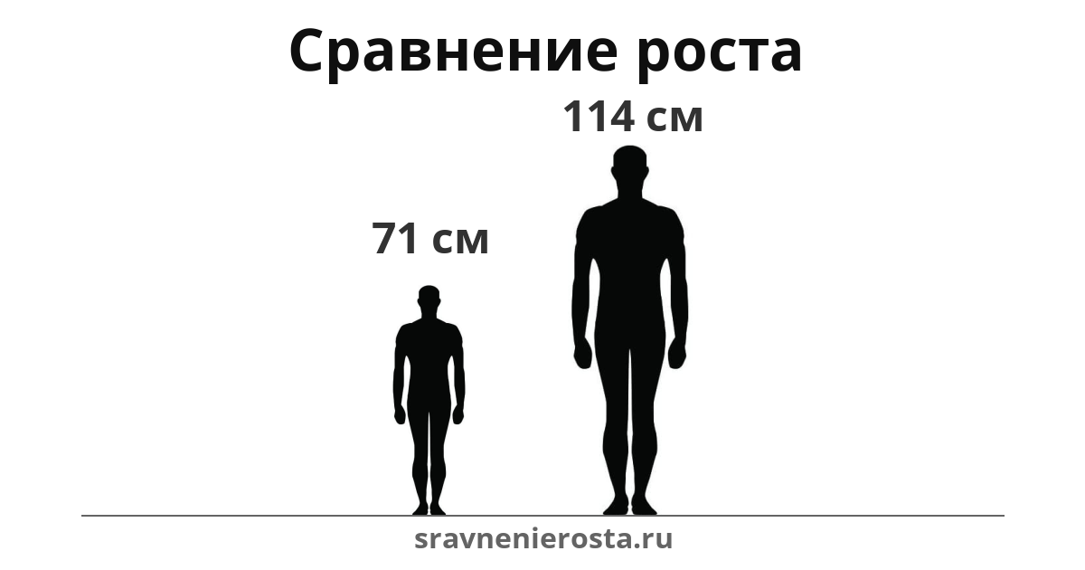 Визуализация соотношения роста мужчины (71 см) и мужчины (114 см) на сайте sravnenierosta.ru