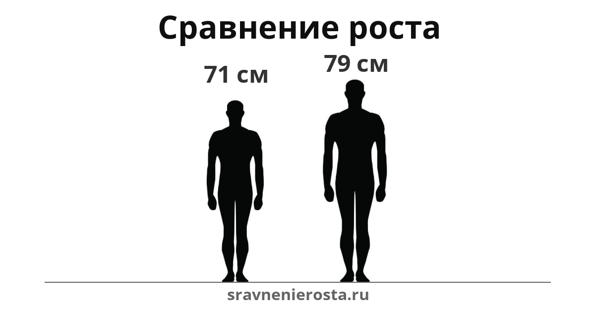 Визуализация соотношения роста мужчины (71 см) и мужчины (79 см) на сайте sravnenierosta.ru