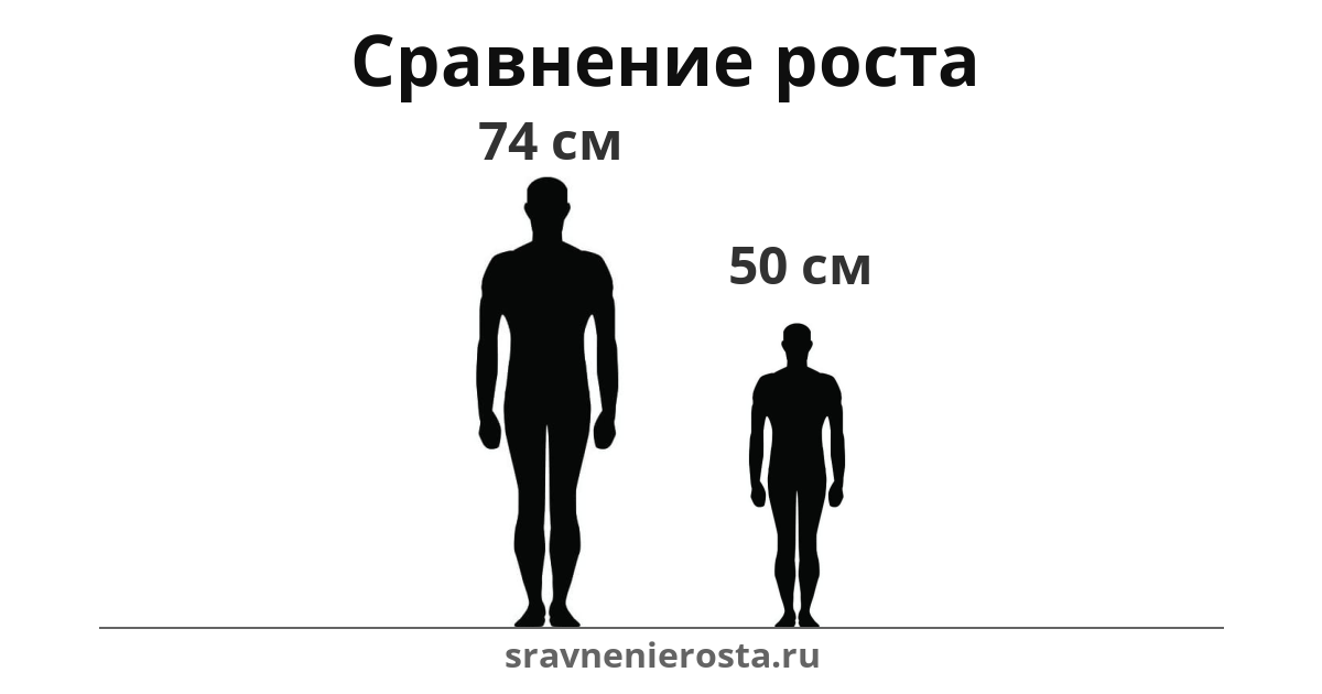 Визуализация соотношения роста мужчины (74 см) и мужчины (50 см) на сайте sravnenierosta.ru