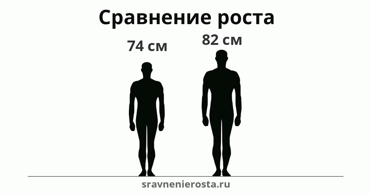 Визуализация соотношения роста мужчины (74 см) и мужчины (82 см) на сайте sravnenierosta.ru