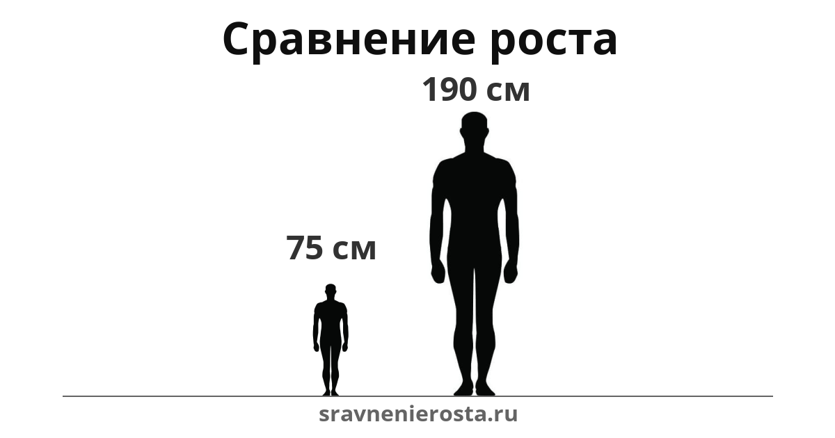 Визуализация соотношения роста мужчины (75 см) и мужчины (190 см) на сайте sravnenierosta.ru