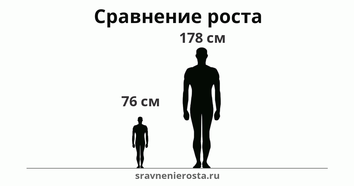 Визуализация соотношения роста мужчины (76 см) и мужчины (178 см) на сайте sravnenierosta.ru