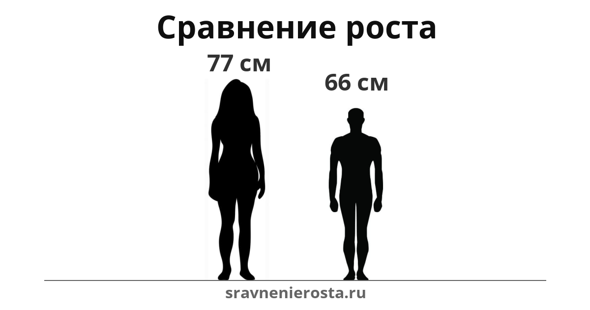 Визуализация соотношения роста женщины (77 см) и мужчины (66 см) на сайте sravnenierosta.ru