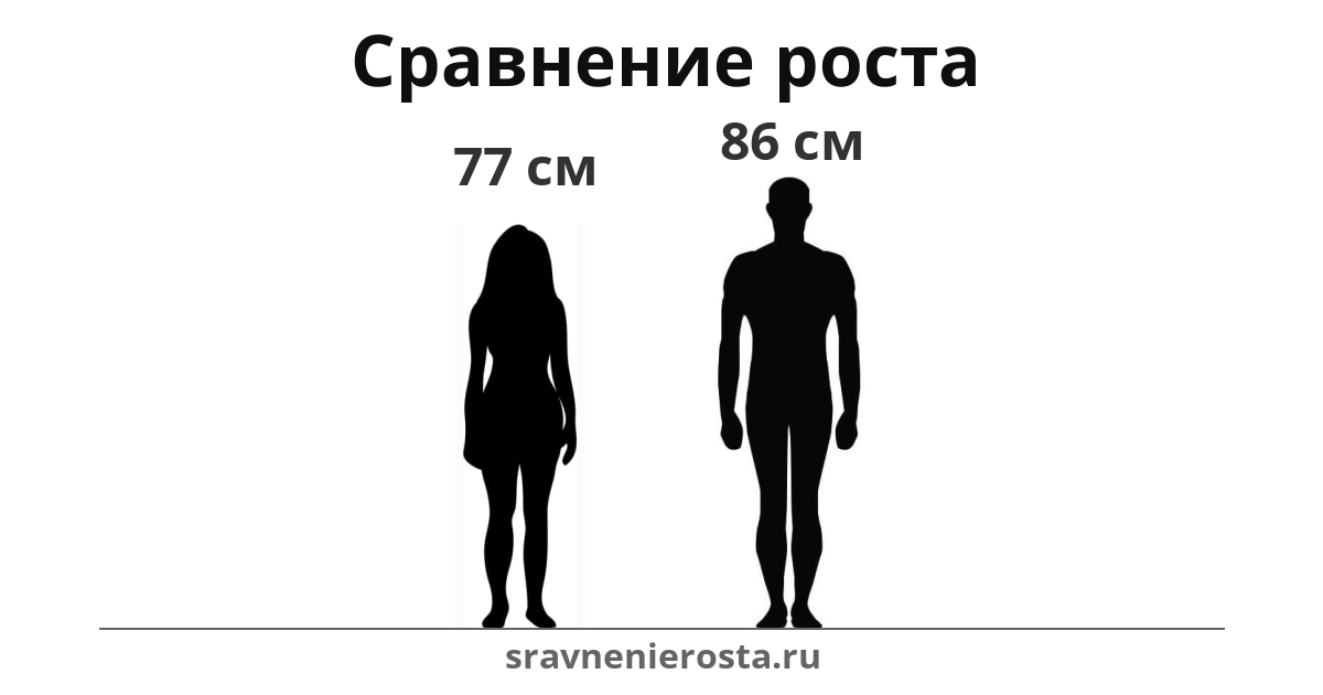 Визуализация соотношения роста женщины (77 см) и мужчины (86 см) на сайте sravnenierosta.ru