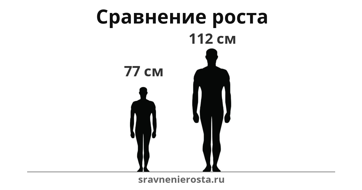 Визуализация соотношения роста мужчины (77 см) и мужчины (112 см) на сайте sravnenierosta.ru