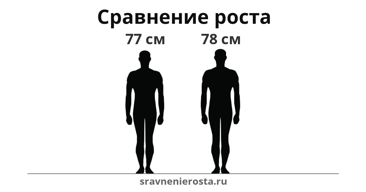 Визуализация соотношения роста мужчины (77 см) и мужчины (78 см) на сайте sravnenierosta.ru