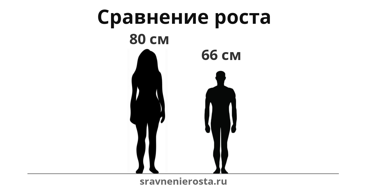 Визуализация соотношения роста женщины (80 см) и мужчины (66 см) на сайте sravnenierosta.ru