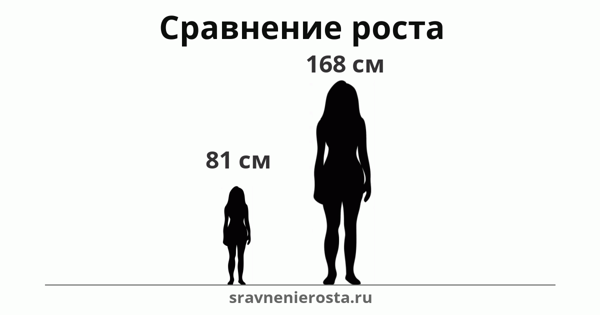 Визуализация соотношения роста женщины (81 см) и женщины (168 см) на сайте sravnenierosta.ru