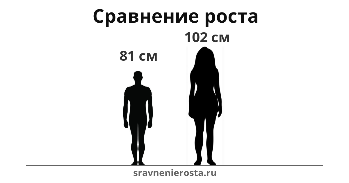 Визуализация соотношения роста мужчины (81 см) и женщины (102 см) на сайте sravnenierosta.ru