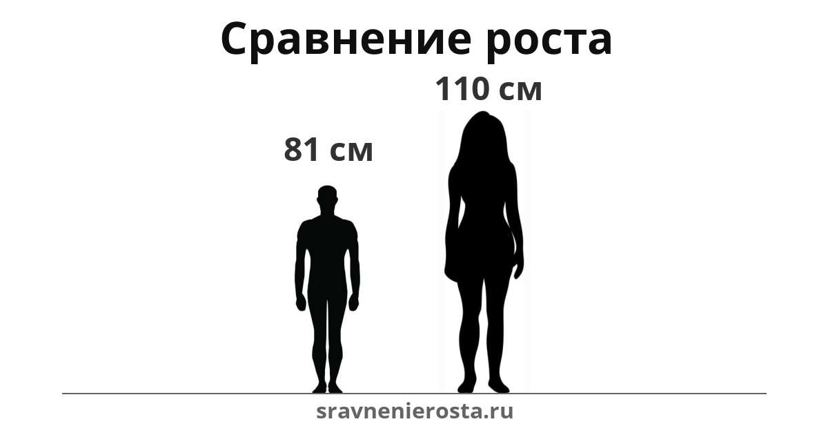 Визуализация соотношения роста мужчины (81 см) и женщины (110 см) на сайте sravnenierosta.ru