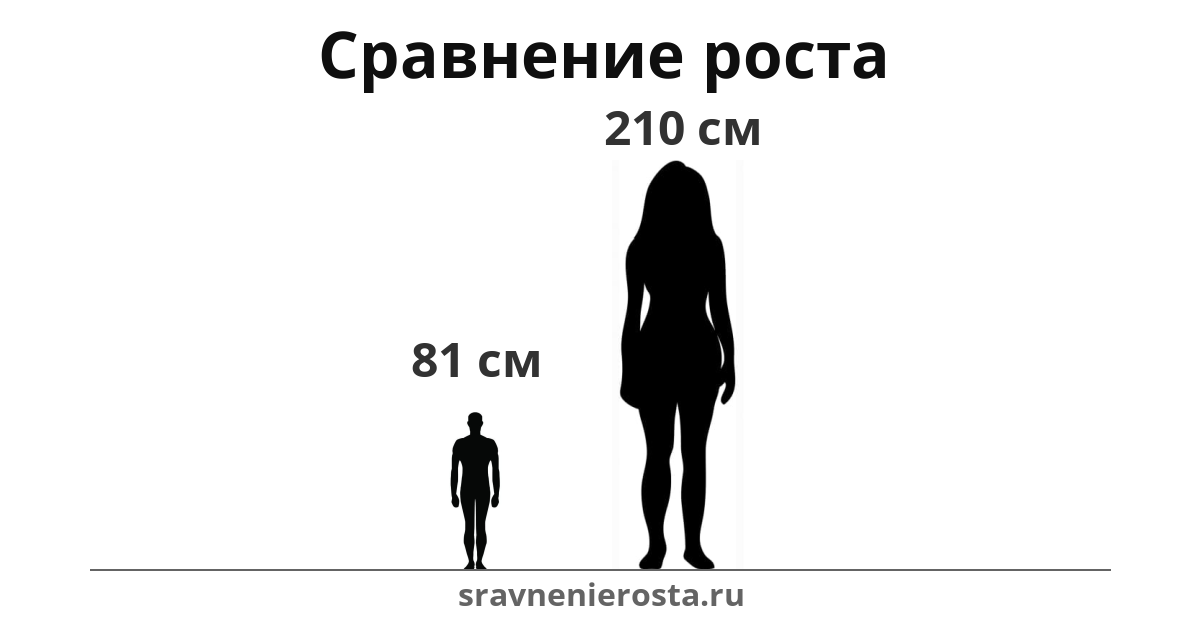 Визуализация соотношения роста мужчины (81 см) и женщины (210 см) на сайте sravnenierosta.ru