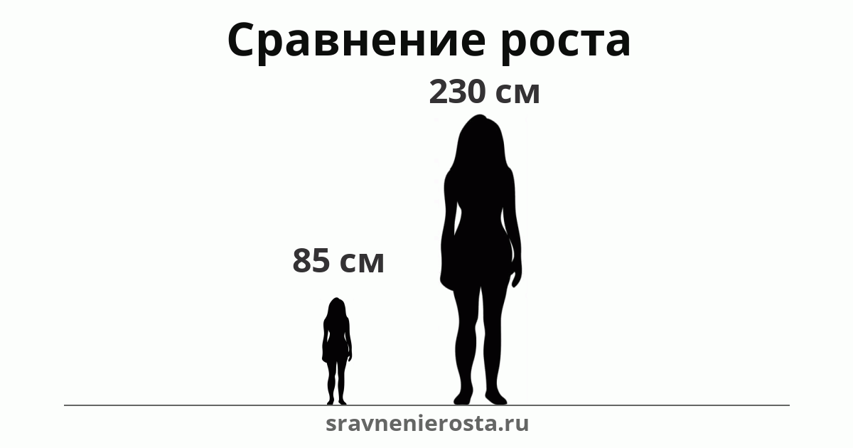 Визуализация соотношения роста женщины (85 см) и женщины (230 см) на сайте sravnenierosta.ru