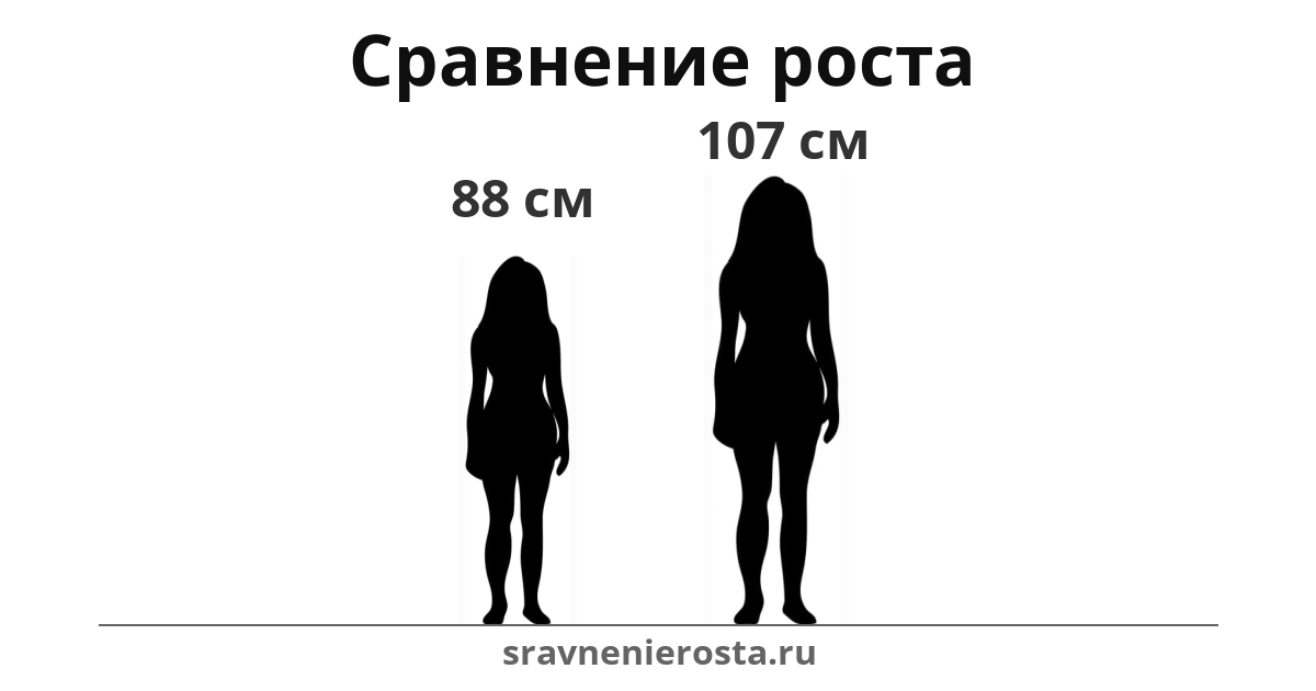 Визуализация соотношения роста женщины (88 см) и женщины (107 см) на сайте sravnenierosta.ru