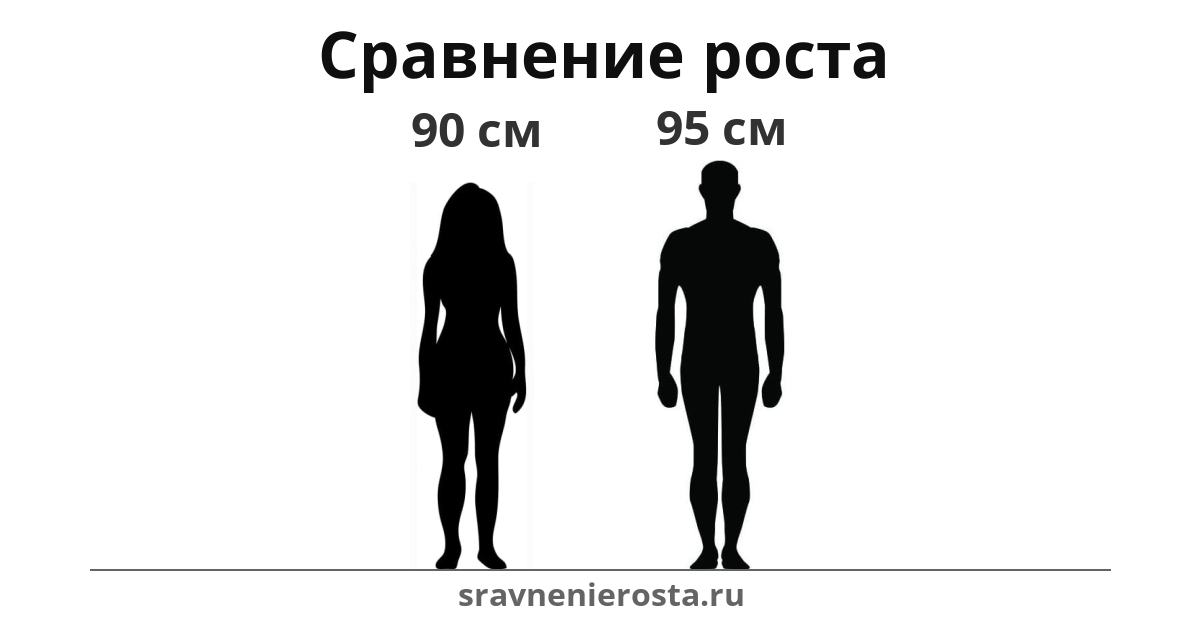 Визуализация соотношения роста женщины (90 см) и мужчины (95 см) на сайте sravnenierosta.ru