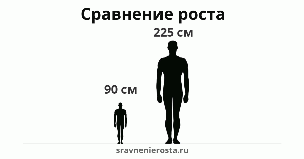 Визуализация соотношения роста мужчины (90 см) и мужчины (225 см) на сайте sravnenierosta.ru